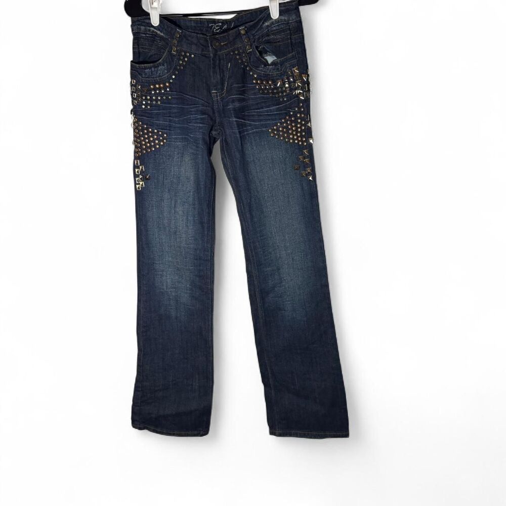Tell Y2K Junior Womens Studded Jeans 5 Denim Cyber Grunge Distressed Mall Goth